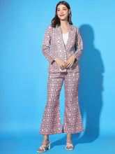 Women's Co-ord Cotton Blend Printed Long Sleeve Blazer Top and Full Length Pant Western Dress