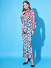 Women Co-Ord Set Collared Self Allover Print Full Sleeve Straight Shirt, Two-Piece Outfits