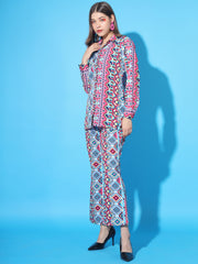 Women Co-Ord Set Collared Self Allover Print Full Sleeve Straight Shirt, Two-Piece Outfits
