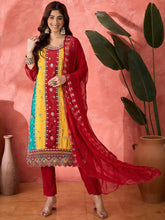 Women Women Ethnic Motifs Embroidered Straight Panelled Kurta with Trousers & Dupatta
