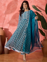 Women Floral Printed Empire Sequinned Georgette Anarkali Kurta With Trouser & Dupatta