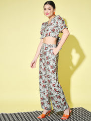 Women's Top with Pant Botnical Printed Co-ord Set