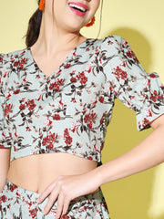 Women's Top with Pant Botnical Printed Co-ord Set