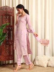 Women Floral Printed Straight Kurta With Trouser & Dupatta