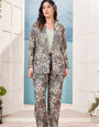 Women's Co-ord Cotton Blend Printed Long Sleeve Blazer Top and Full Length Pant Western Dress