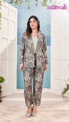 Women's Co-ord Cotton Blend Printed Long Sleeve Blazer Top and Full Length Pant Western Dress