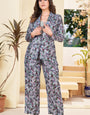 Women's Co-ord Cotton Blend Printed Long Sleeve Blazer Top and Full Length Pant Western Dress