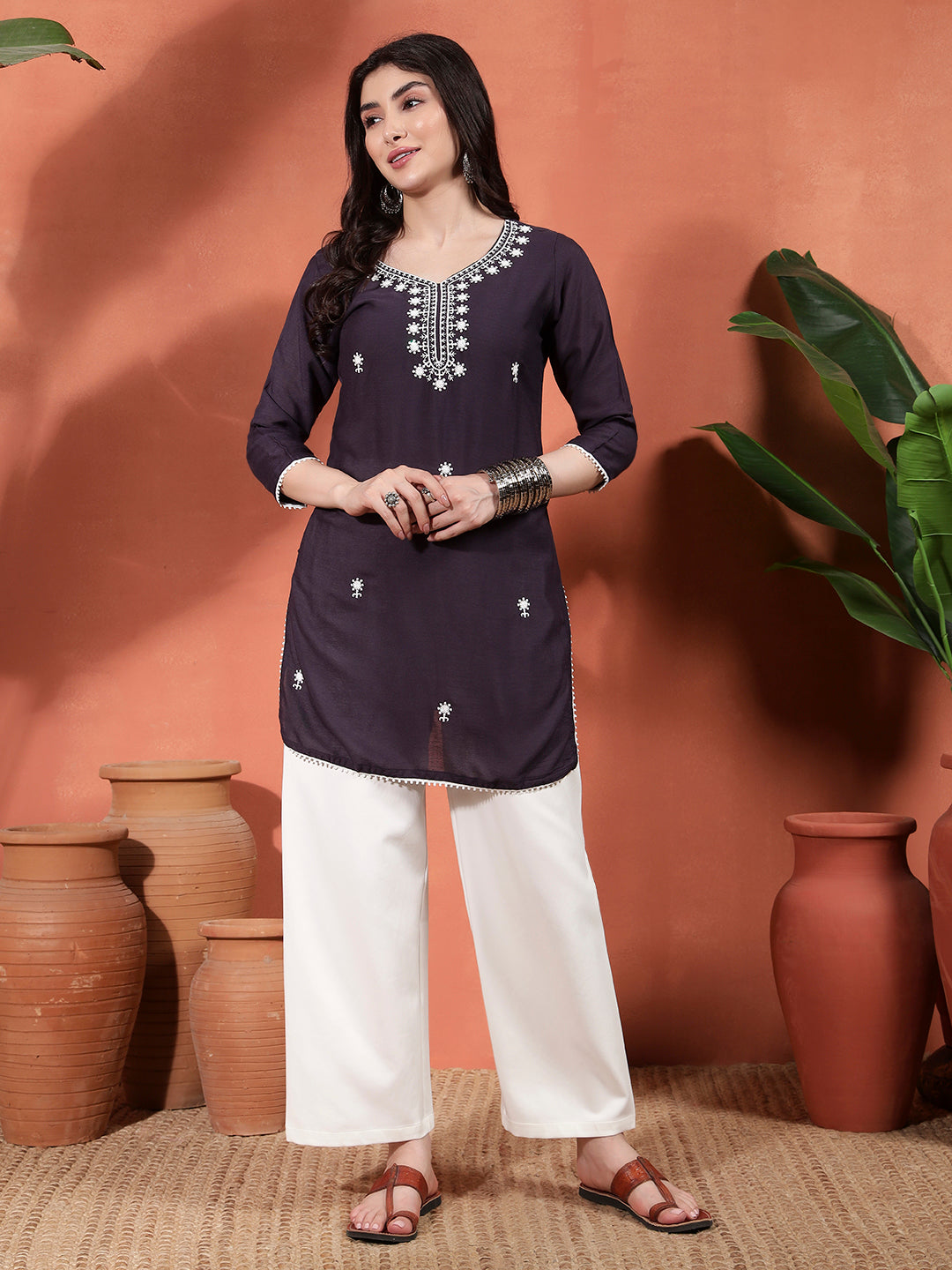 Women Embroidered Straight Short Kurti