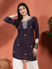 Women Embroidered Straight Short Kurti