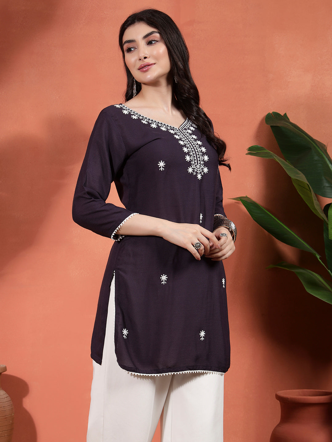 Women Embroidered Straight Short Kurti