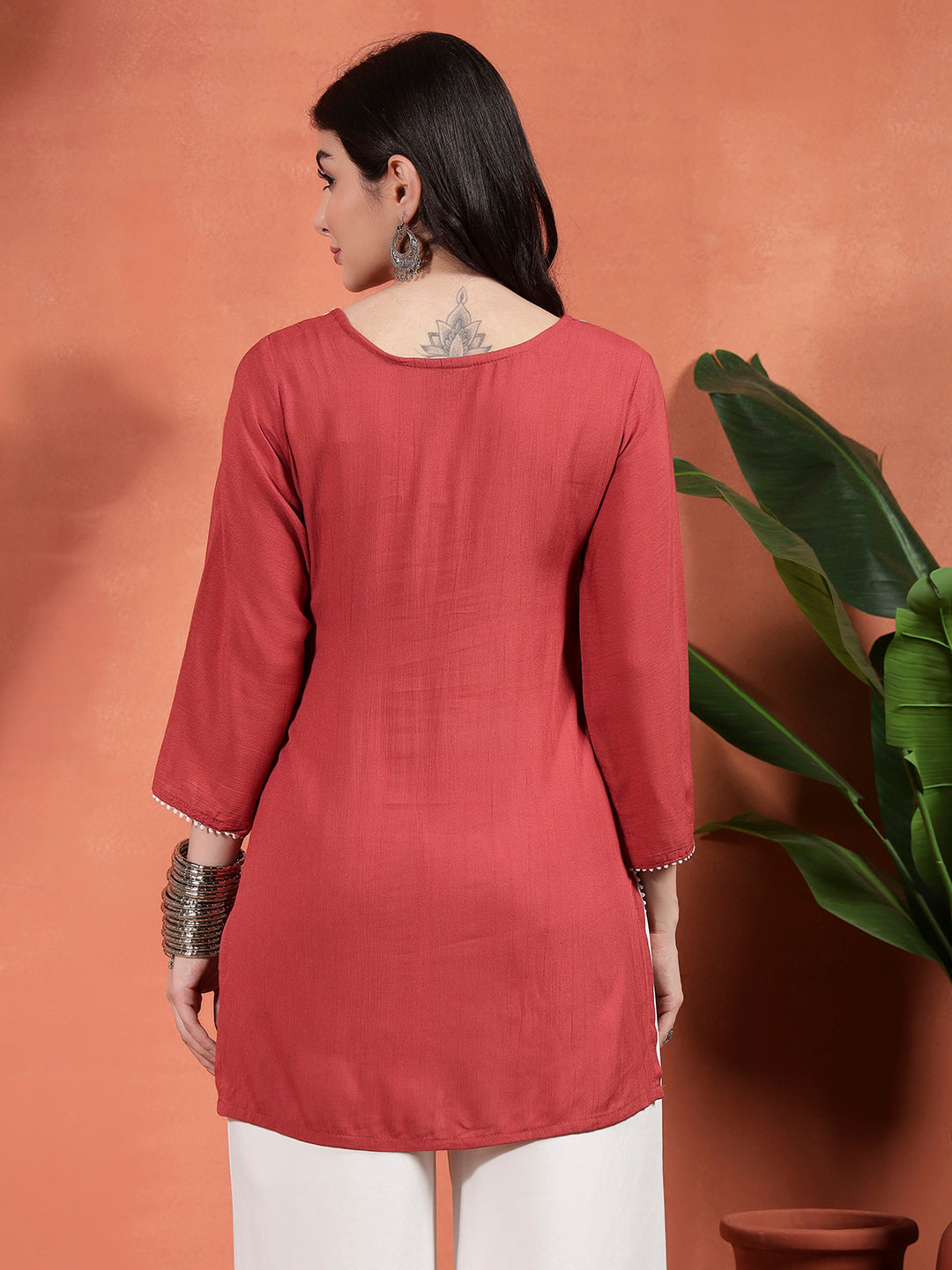 Women Embroidered Straight Short Kurti