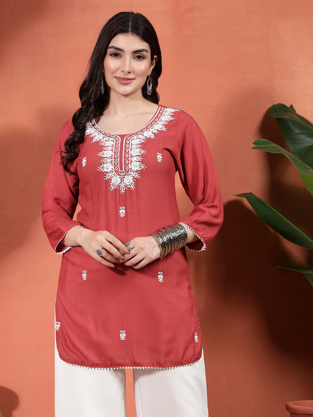 Women Embroidered Straight Short Kurti