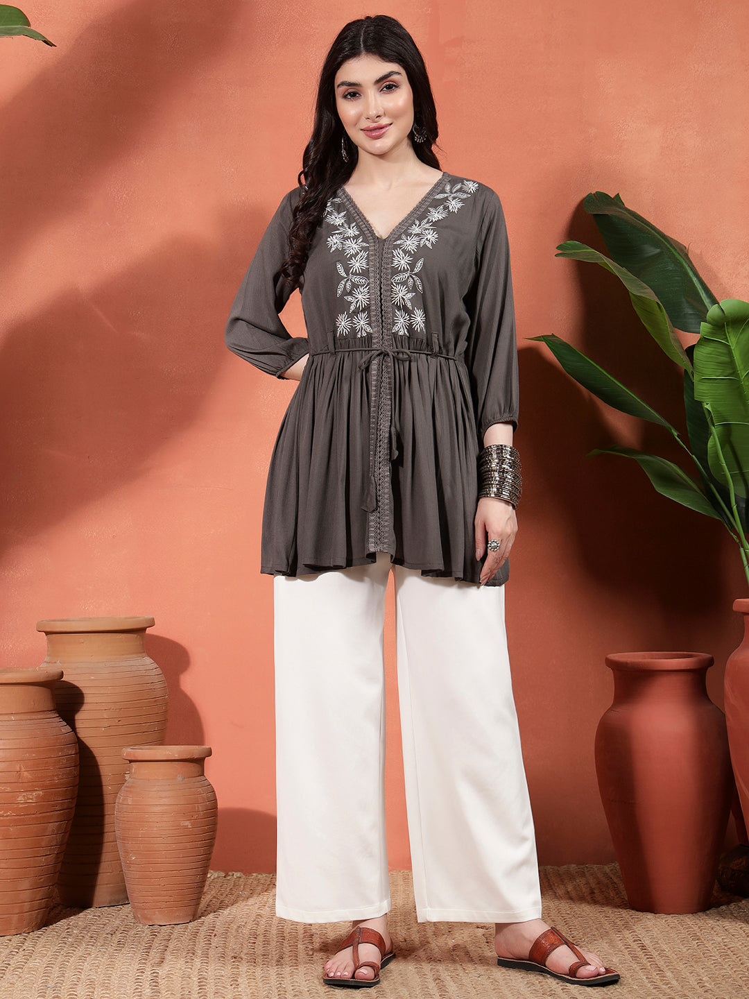 Women Embroidered Straight Short Kurti