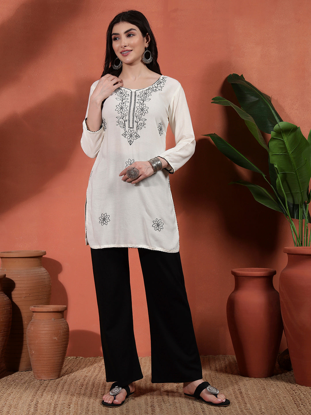 Women Embroidered Straight Short Kurti