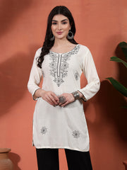 Women Embroidered Straight Short Kurti