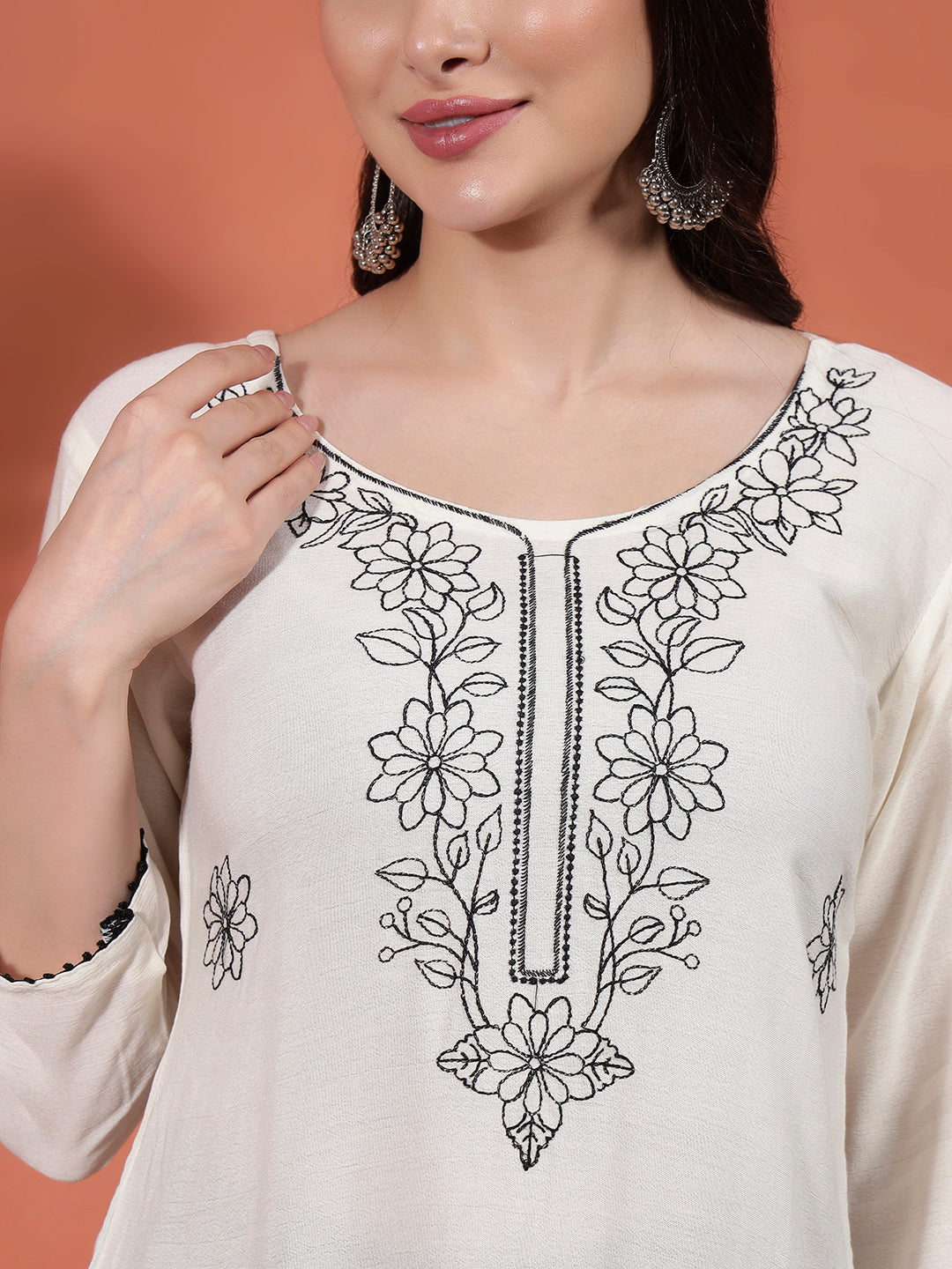 Women Embroidered Straight Short Kurti