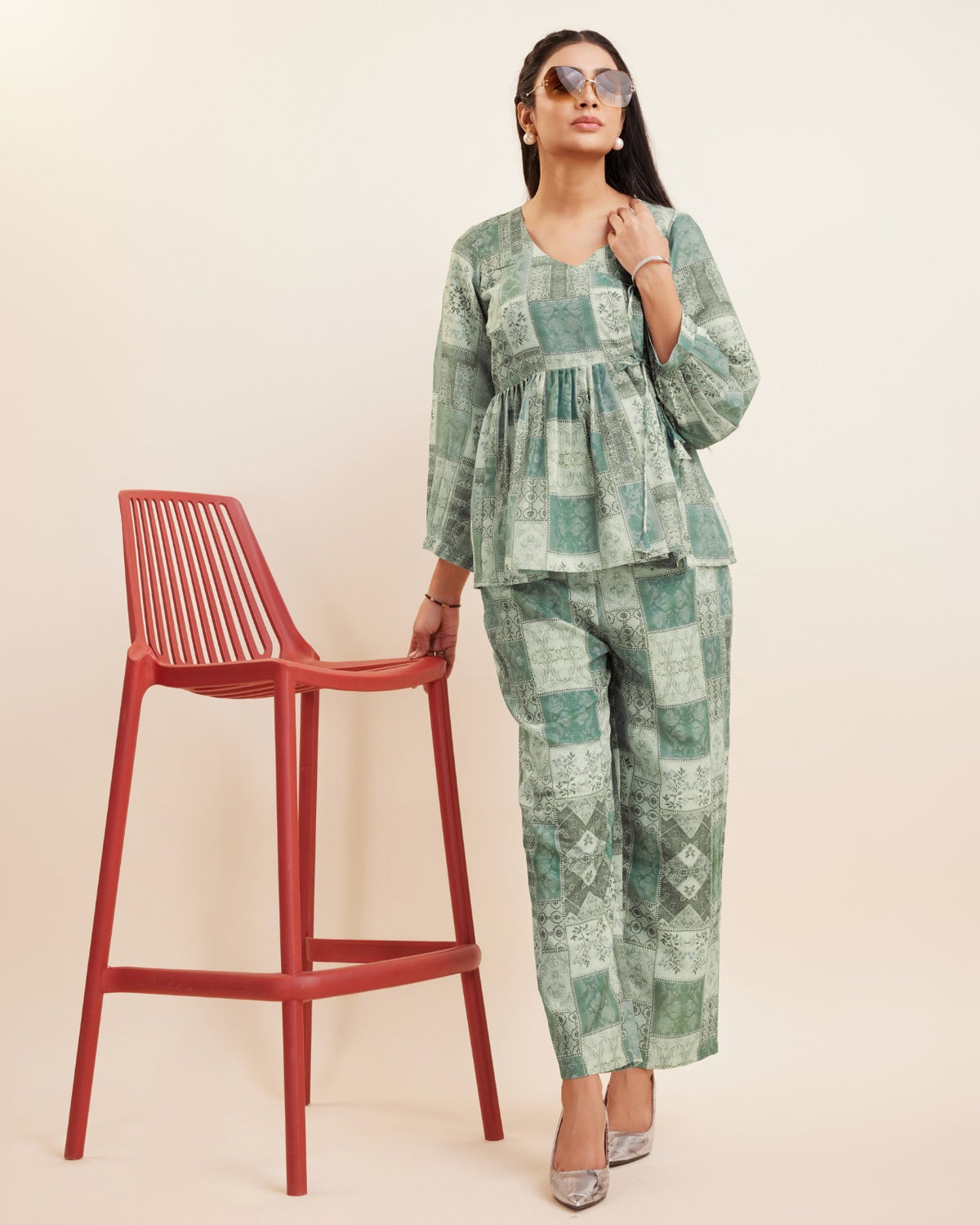 Angrakha Style Printed Top and Pant set