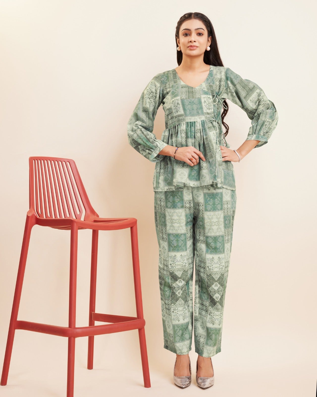 Angrakha Style Printed Top and Pant set