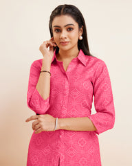 Bandhani Printed Cotton Kurti and Pant Co-ord Set