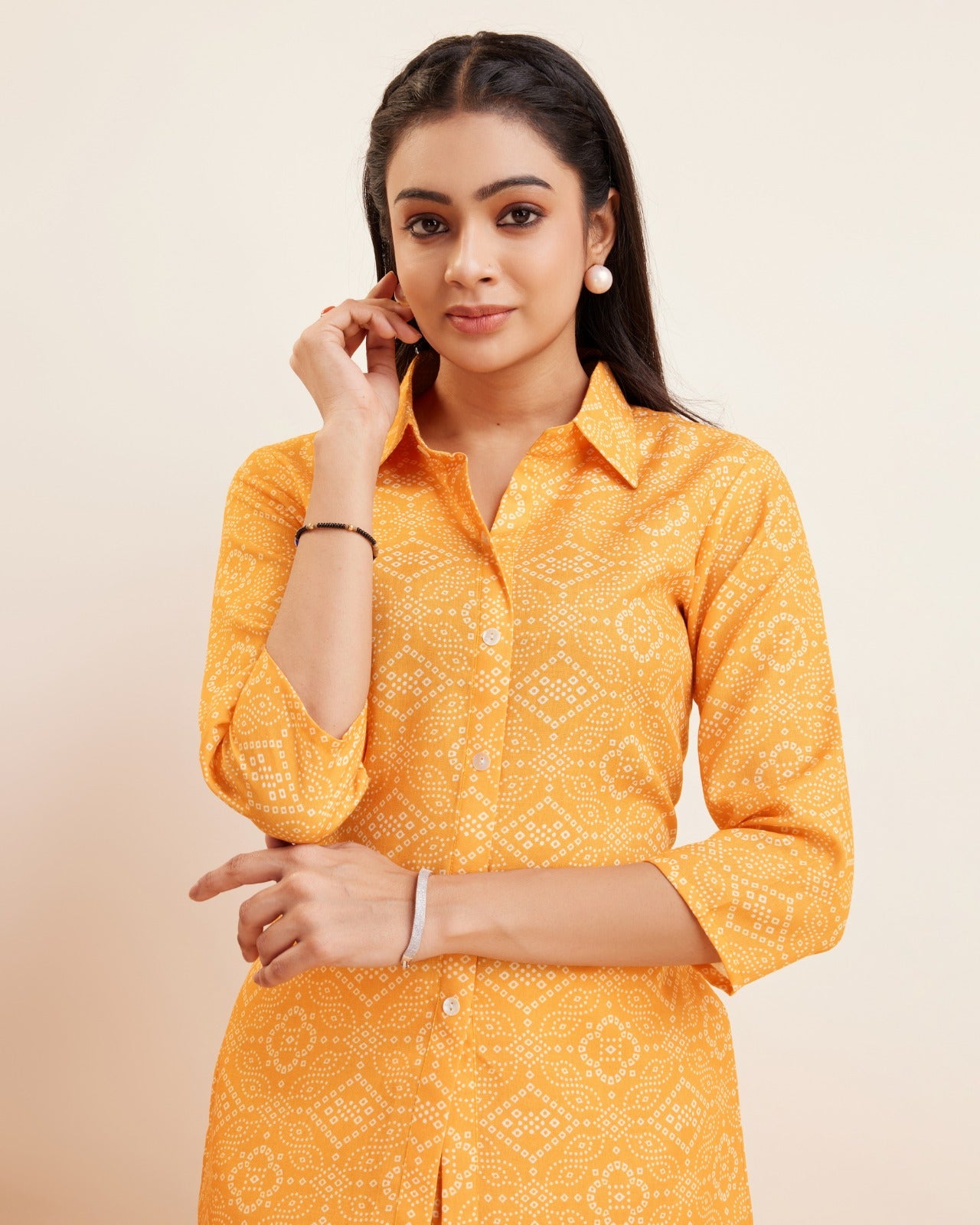 Bandhani Printed Cotton Kurti and Pant Co-ord Set