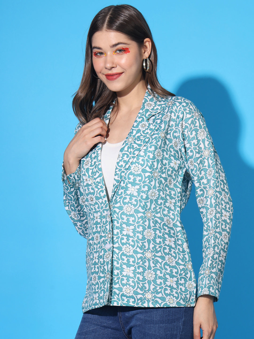 Women's Jompers Regular Fit Single Breasted Blazer, Light Blue