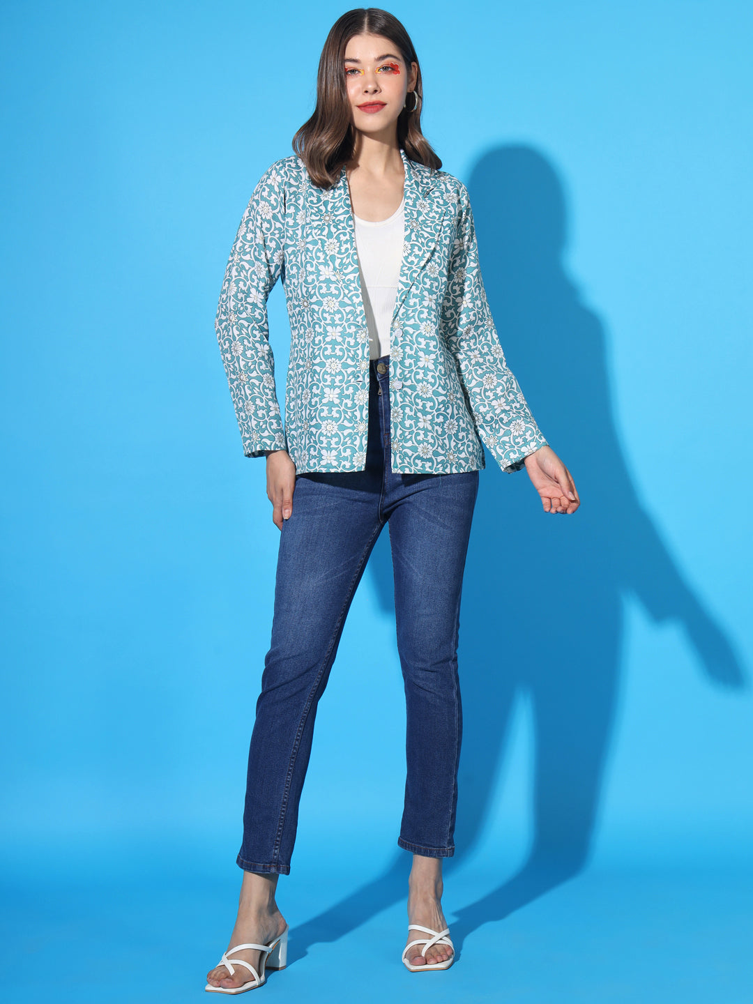 Women's Jompers Regular Fit Single Breasted Blazer, Light Blue