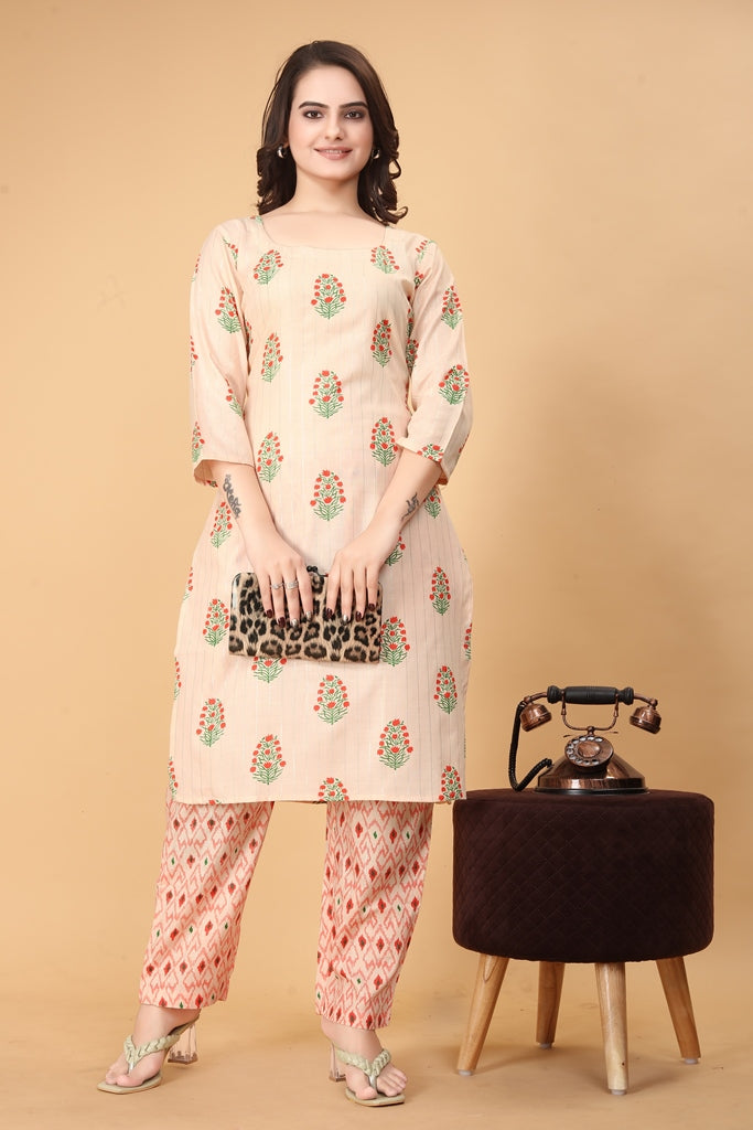 Printed Women Cotton Kurta Set