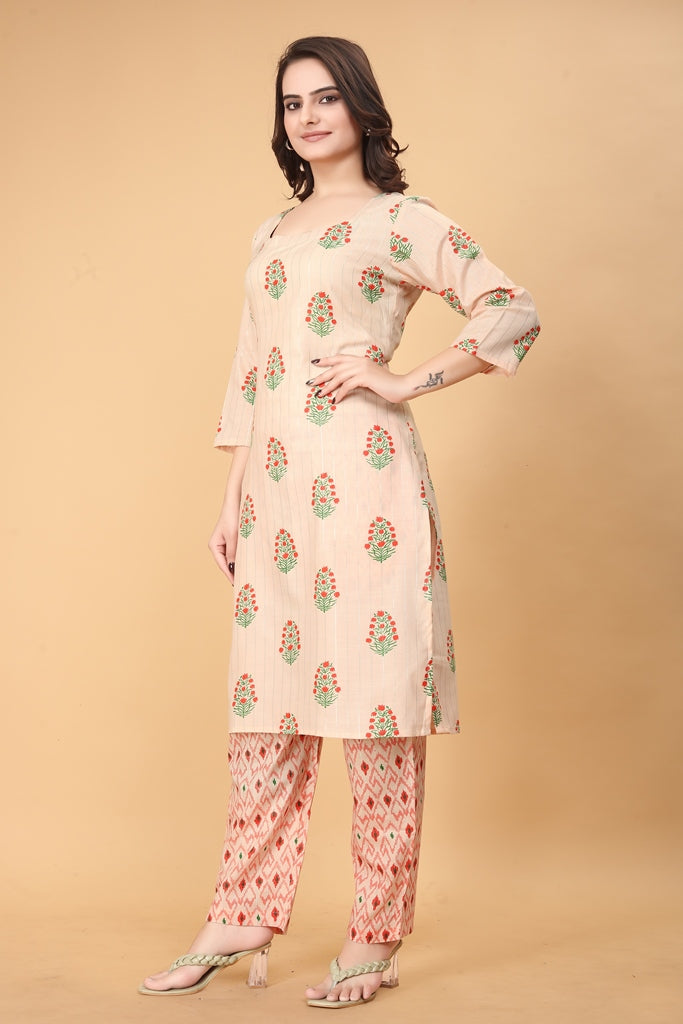 Printed Women Cotton Kurta Set