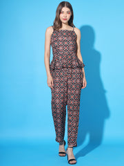 Women's Co-ord Set Cotton Blend Printed Sleeveless Top and Full Length Trouser Pant Western Dress