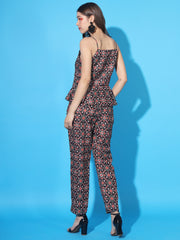 Women's Co-ord Set Cotton Blend Printed Sleeveless Top and Full Length Trouser Pant Western Dress