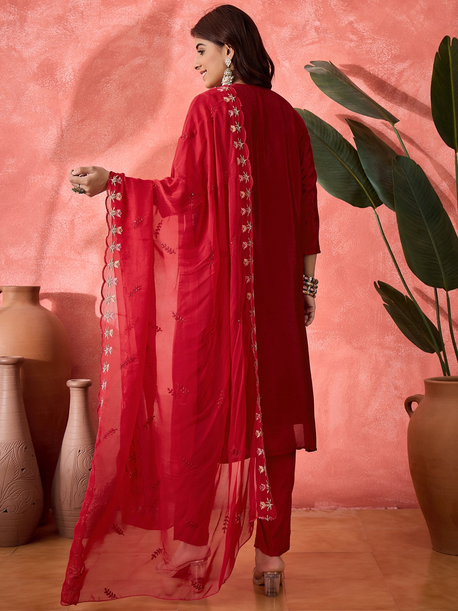 Women Women Ethnic Motifs Embroidered Straight Panelled Kurta with Trousers & Dupatta