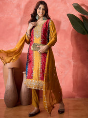 Women Women Ethnic Motifs Embroidered Straight Panelled Kurta with Trousers & Dupatta
