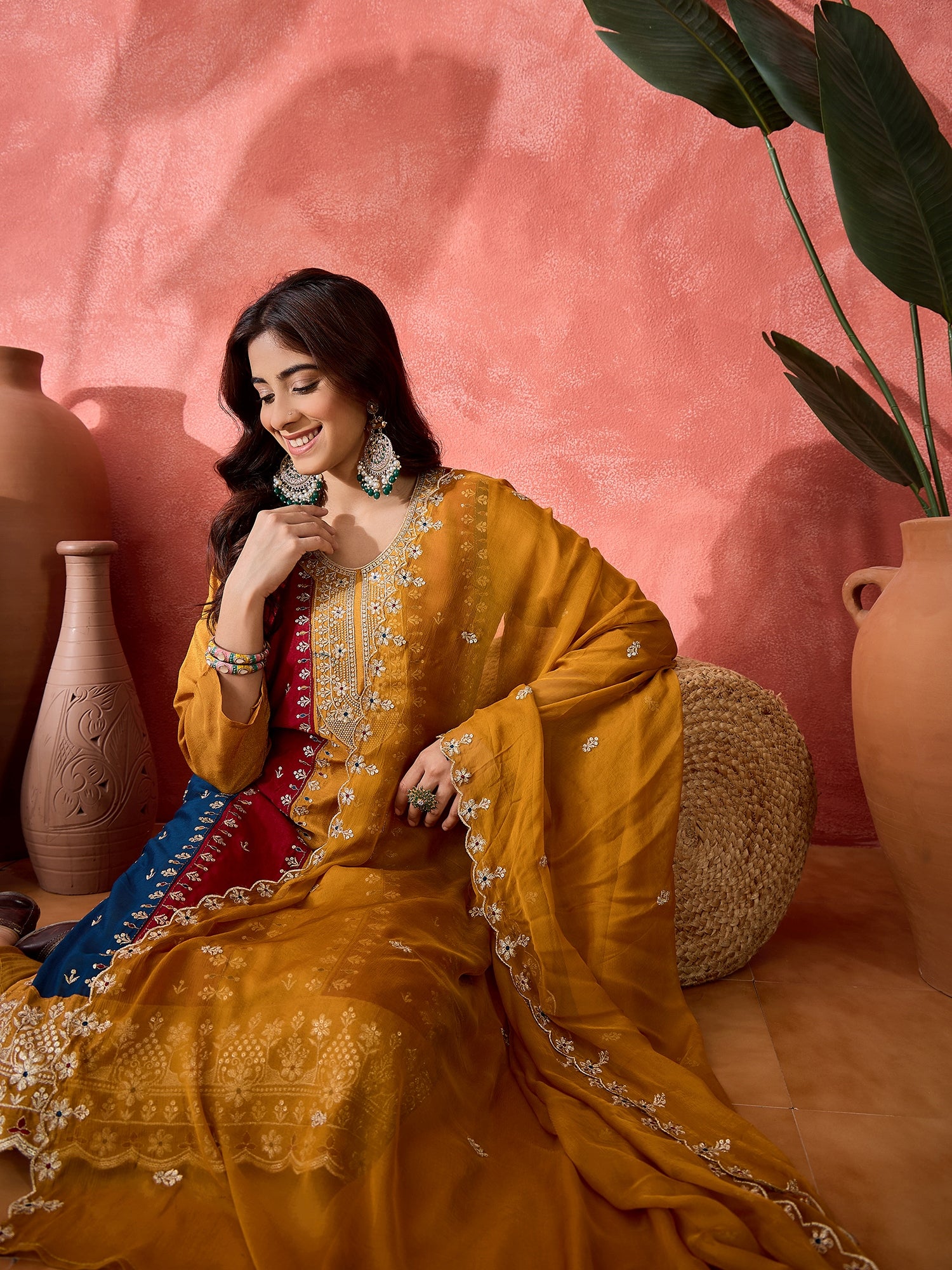 Women Women Ethnic Motifs Embroidered Straight Panelled Kurta with Trousers & Dupatta