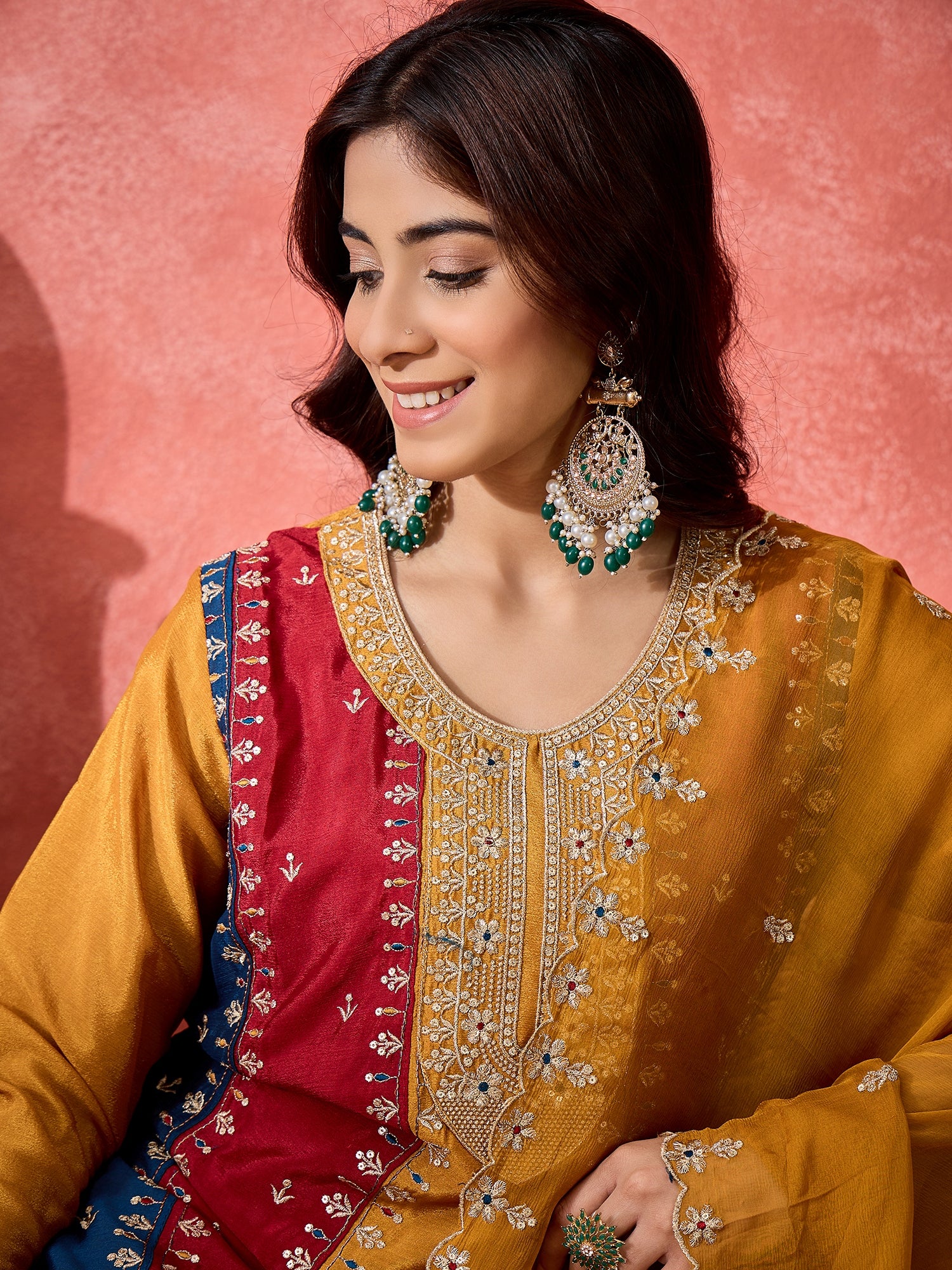Women Women Ethnic Motifs Embroidered Straight Panelled Kurta with Trousers & Dupatta