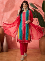 Women Women Ethnic Motifs Embroidered Straight Panelled Kurta with Trousers & Dupatta