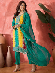 Women Women Ethnic Motifs Embroidered Straight Panelled Kurta with Trousers & Dupatta