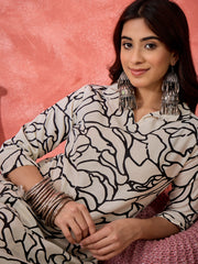 Women Women Printed Shirt Collar Neck Kurta With Trouser Set