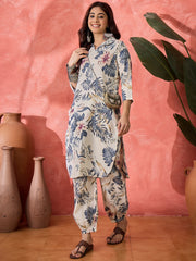 Women Women Printed Shirt Collar Neck Kurta With Trouser Set