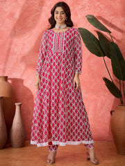 Women Floral Printed Empire Sequinned Georgette Anarkali Kurta With Trouser & Dupatta