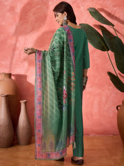 Women Floral Embroidered Straight Kurta with Trousers & Dupatta