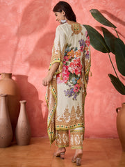 Women Floral Embroidered Kaftan Kurta with Trousers