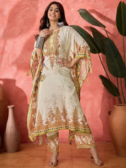 Women Floral Embroidered Kaftan Kurta with Trousers
