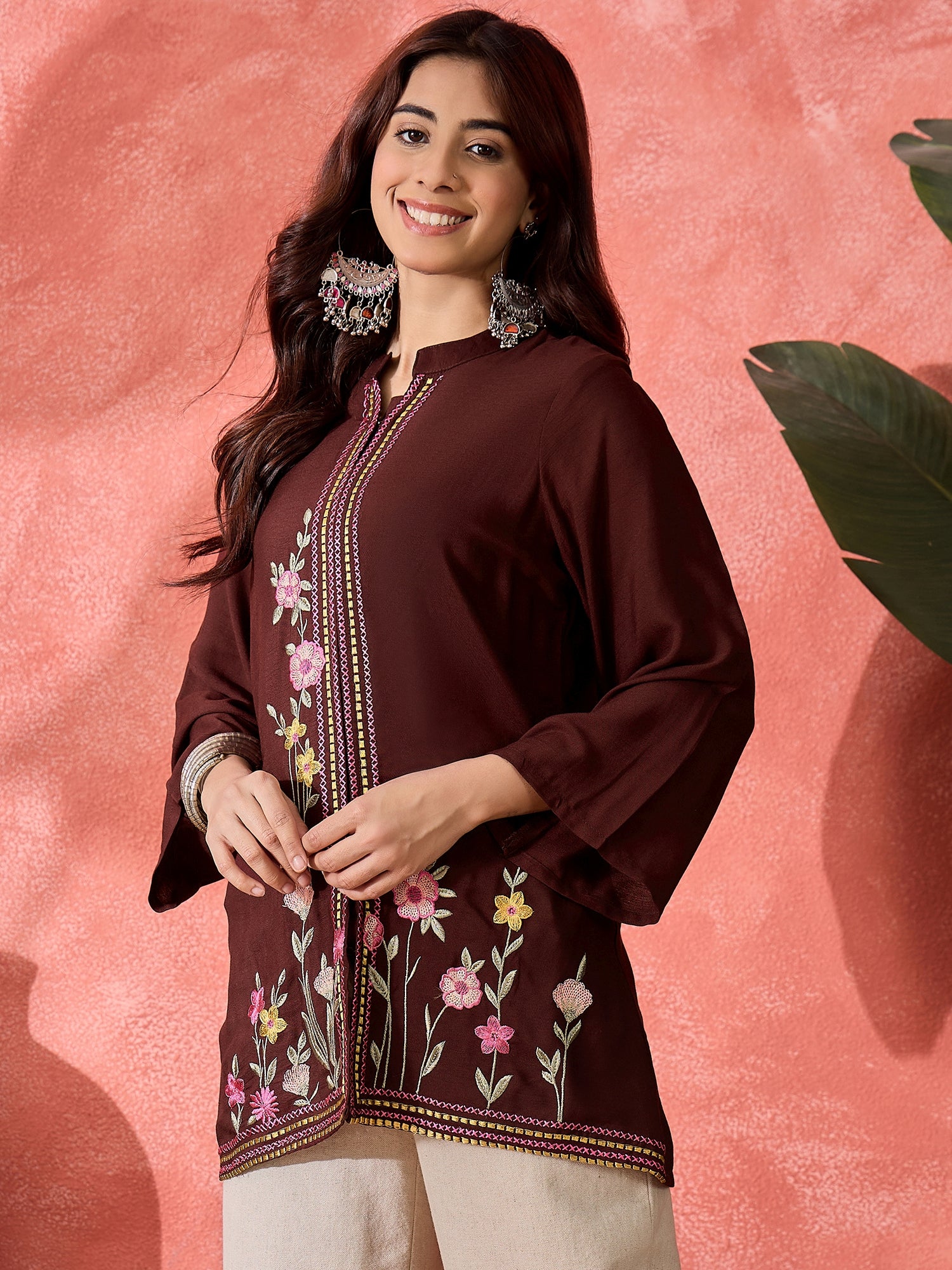 Women Embroidered Straight Short Kurti