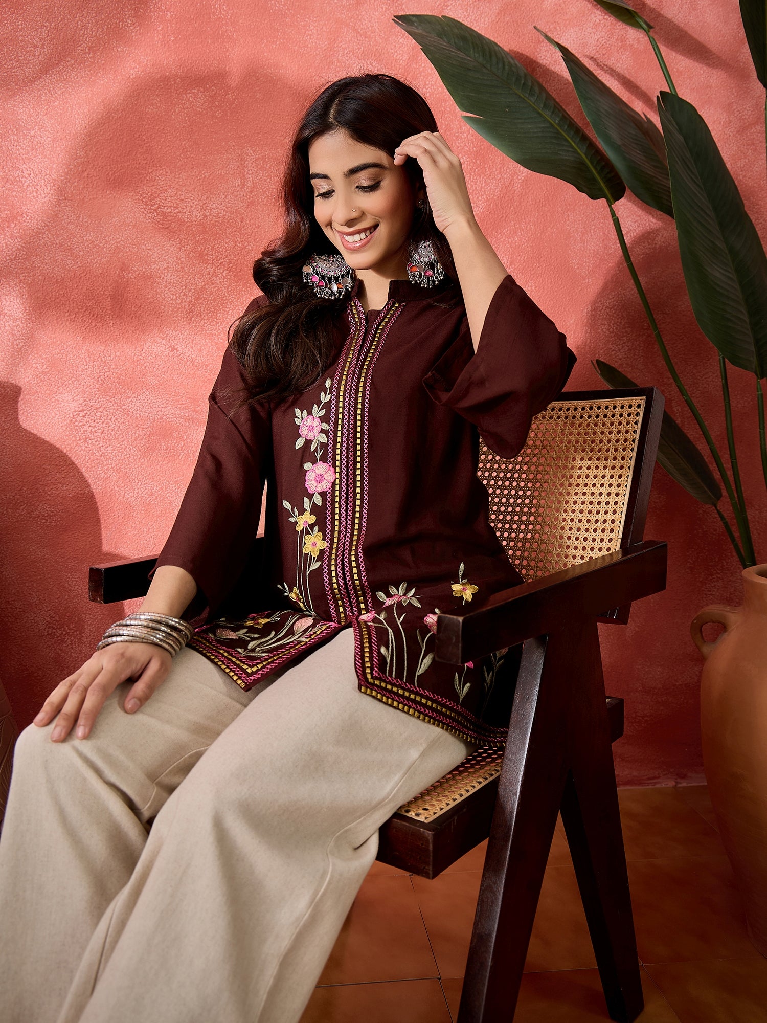 Women Embroidered Straight Short Kurti