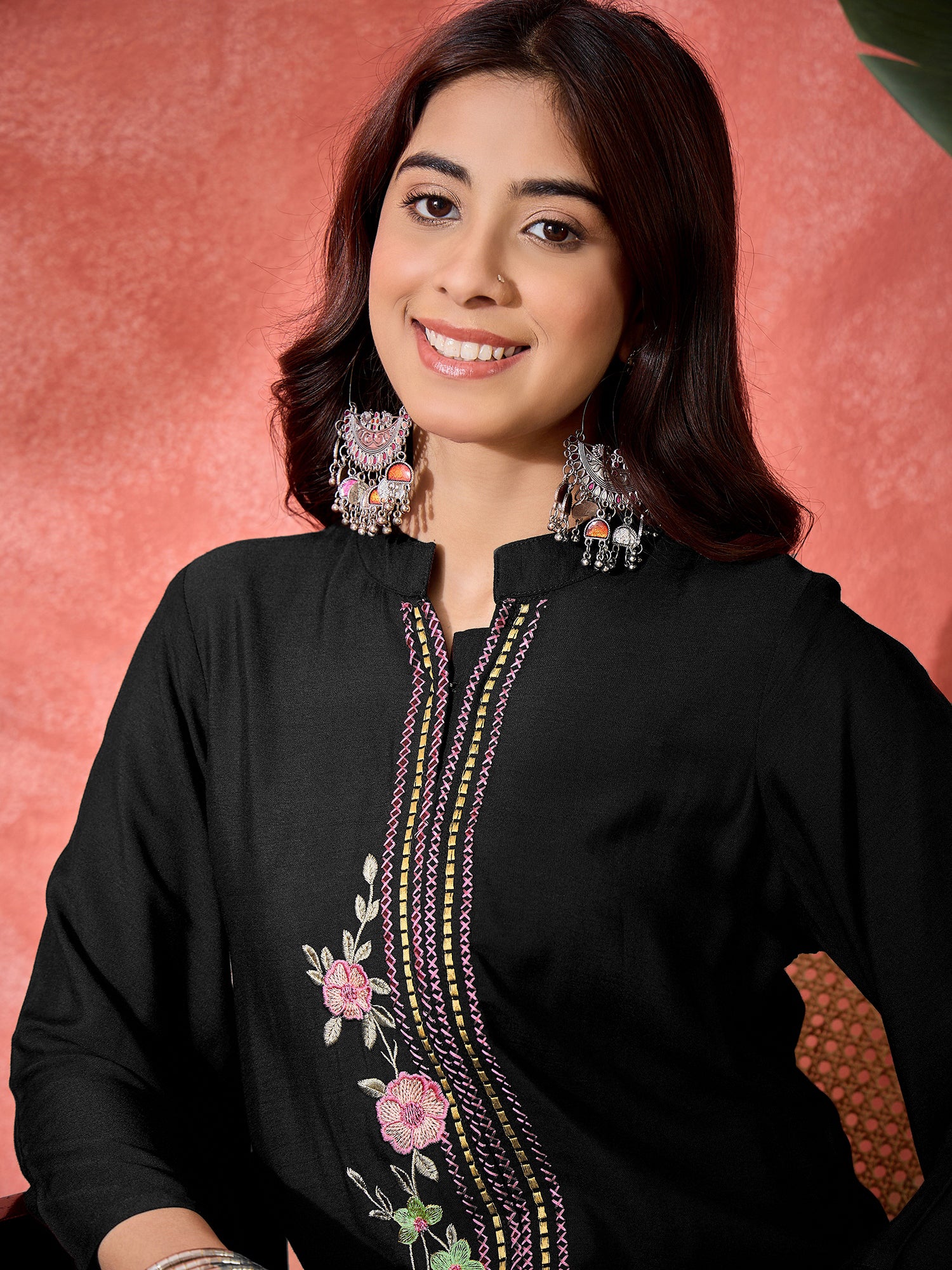 Women Embroidered Straight Short Kurti