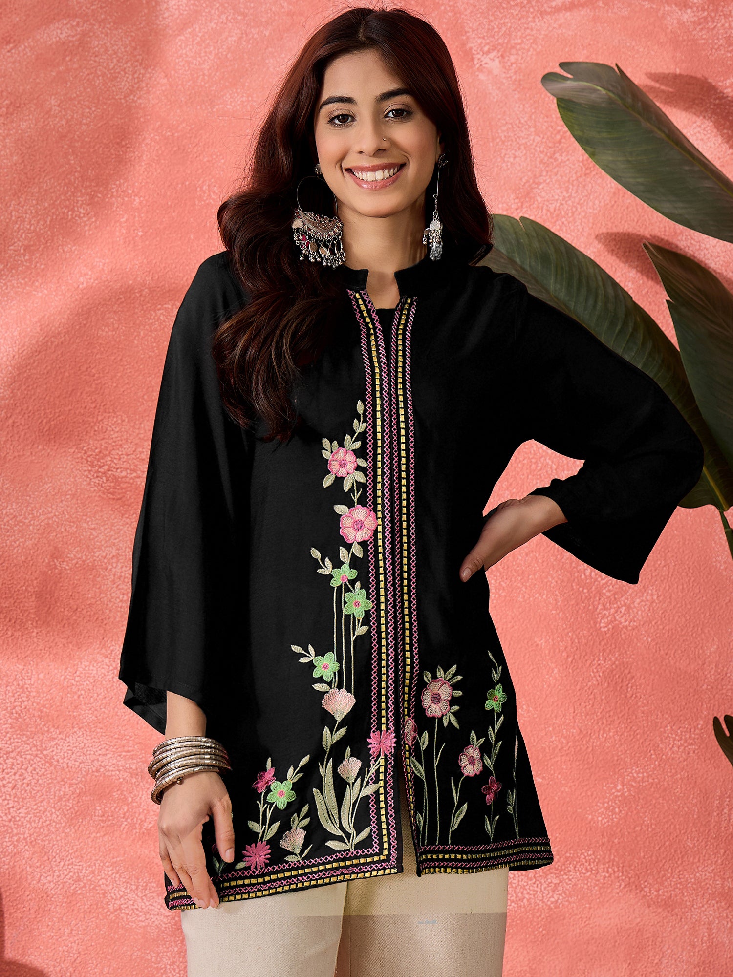 Women Embroidered Straight Short Kurti
