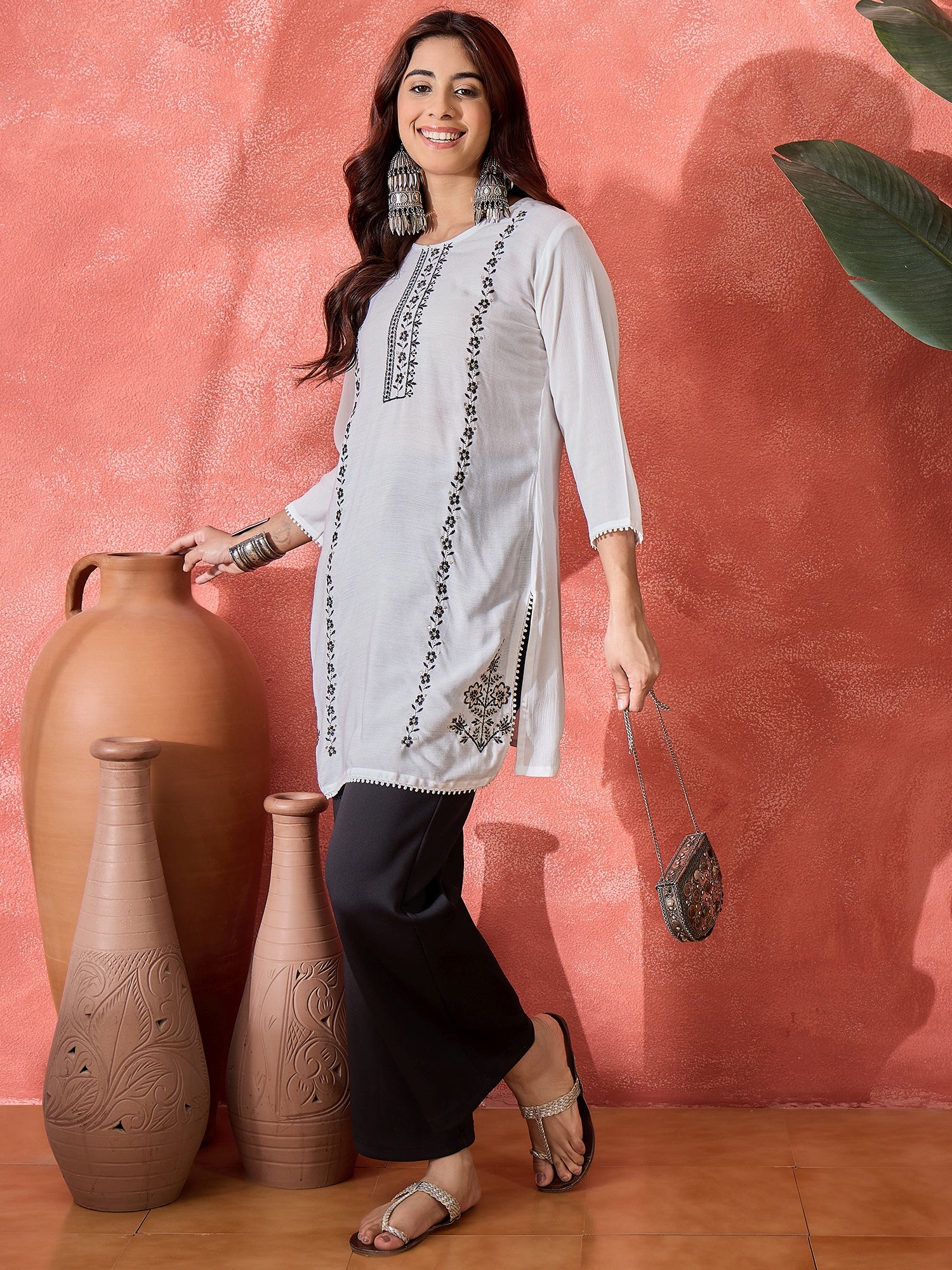 Women Embroidered Straight Short Kurti