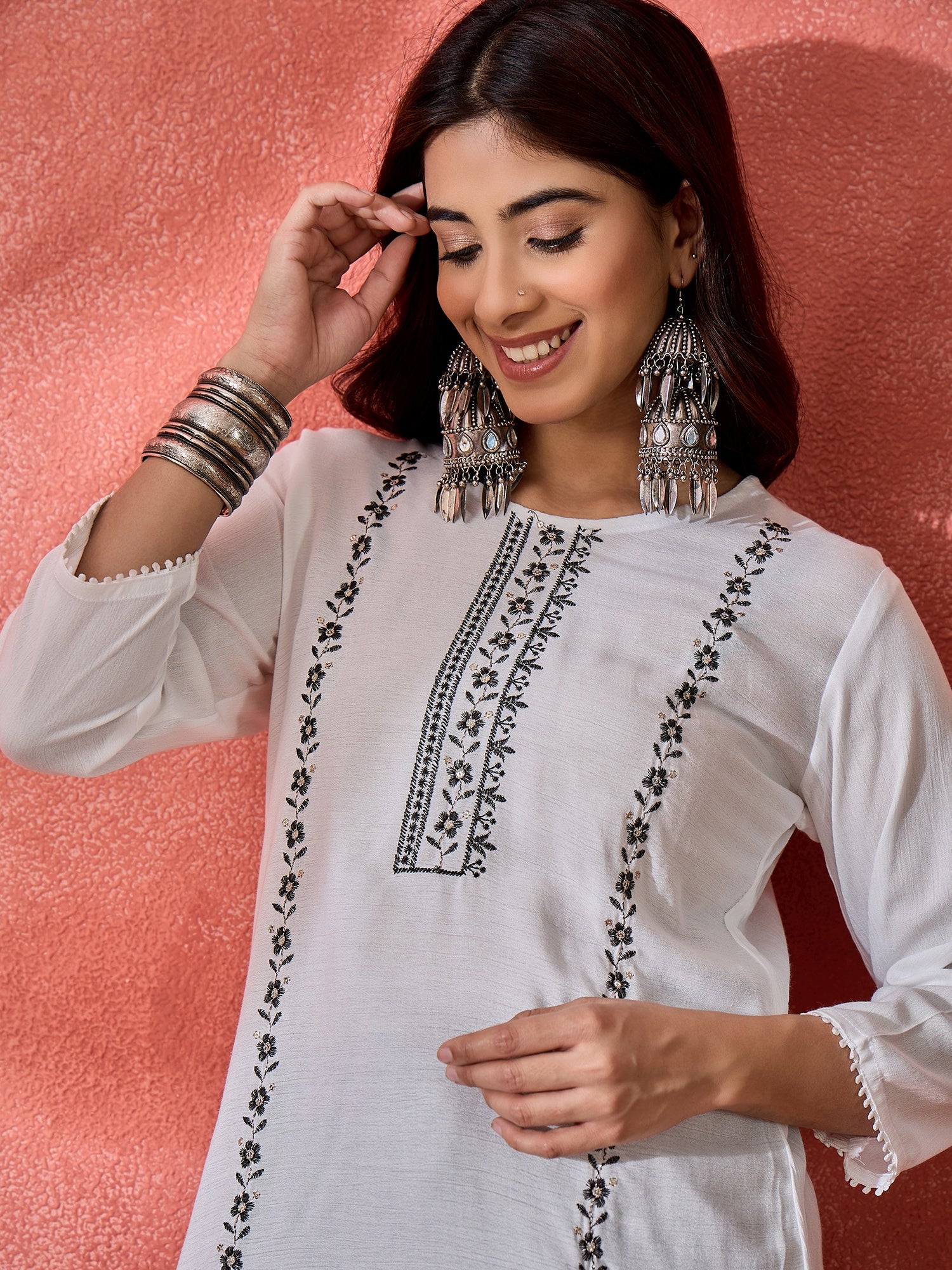 Women Embroidered Straight Short Kurti