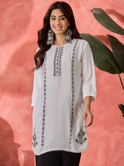Women Embroidered Straight Short Kurti