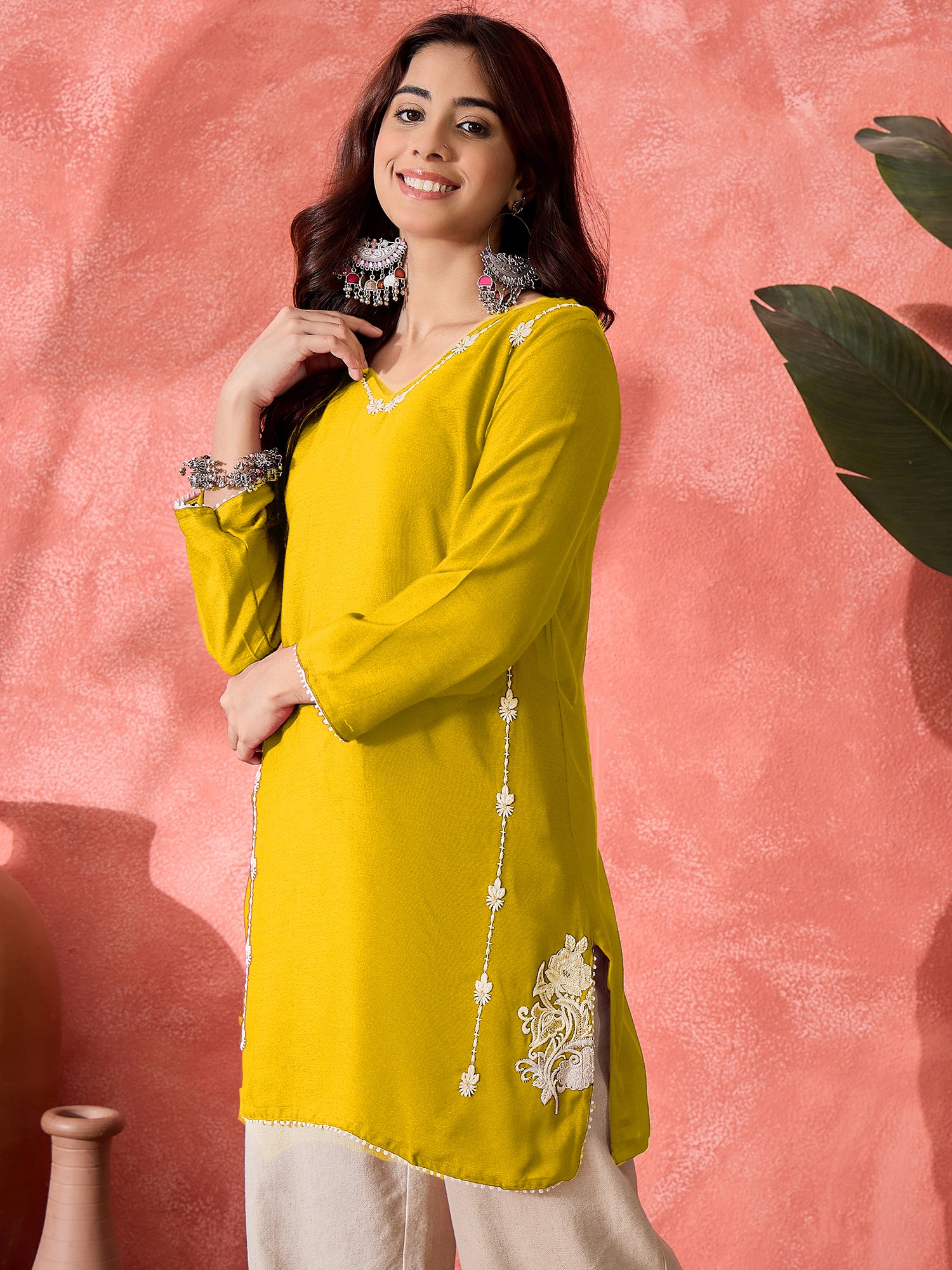 Women Embroidered Straight Short Kurti